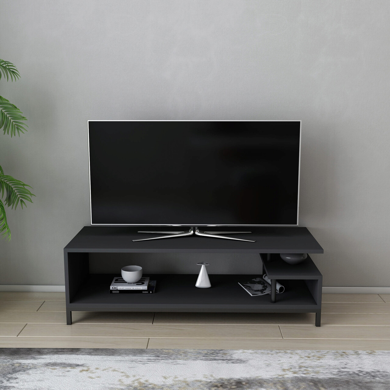 Comoda TV, Hanah Home, Reilly, 120x44.6x37.6 cm, Negru / Antracit - imagine 6